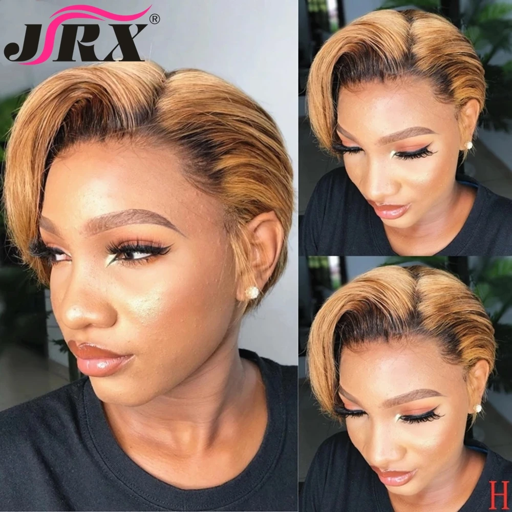 

Pixie Cut Ombre Blonde Lace Human Hair Wigs Short Bob Honey Blonde T Part Human Hair Wigs Brazilian Remy Hair For Black Women