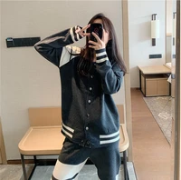 spring tb college style striped baseball uniform knitted jacket casual bundle feet small feet sports pants suit net red