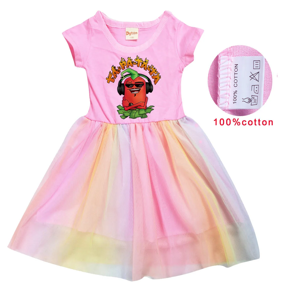 

2022 New Merch Edison Pepper "TA-PA-TA-TA" Clothes Kids Short Sleeve Dresses Baby Girl Rainbow Mesh Casual Dress Sequin Vestidos