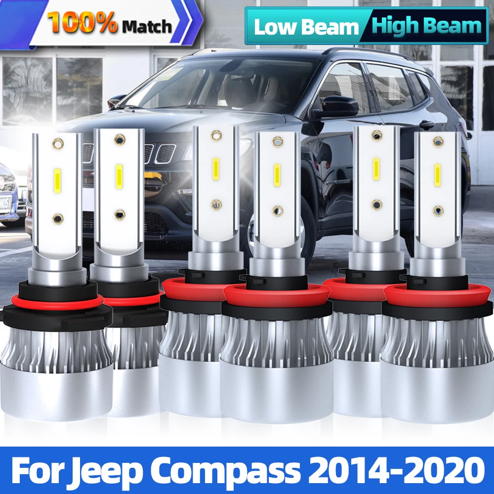 

LED Light Car Headlights H11 9005 HB3 High Low Beam Auto Lamps 240W 40000LM For Jeep Compass 2014-2016 2017 2018 2019 2020