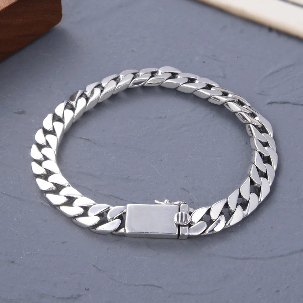 

Real S925 Sterling Silver Men Bracelet 8mmW Curb Chain Link Bracelet 17-20cm