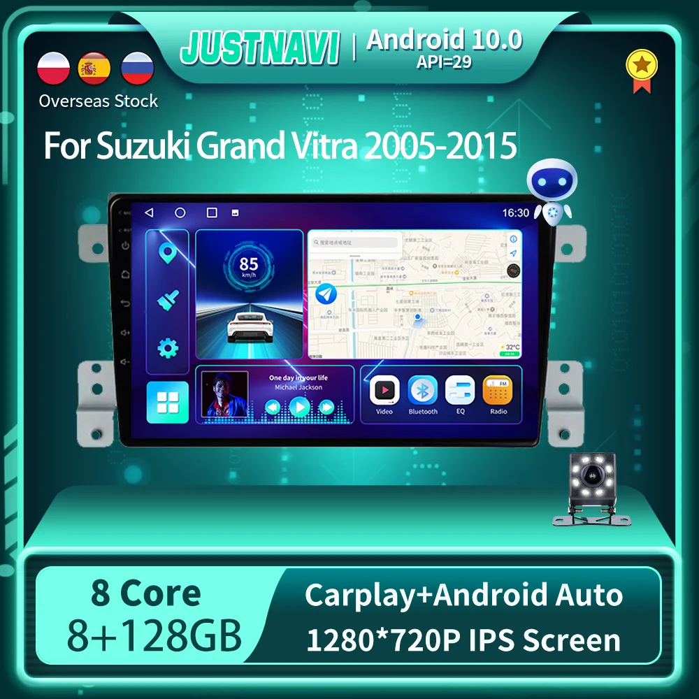 

JUSTNAVI Android 10.0 Car Radio Rear GPS For Suzuki Grand Vitra 2005-2015 Auto Player DSP Carplay Stereo OBD No DVD 9" TOOLS CD