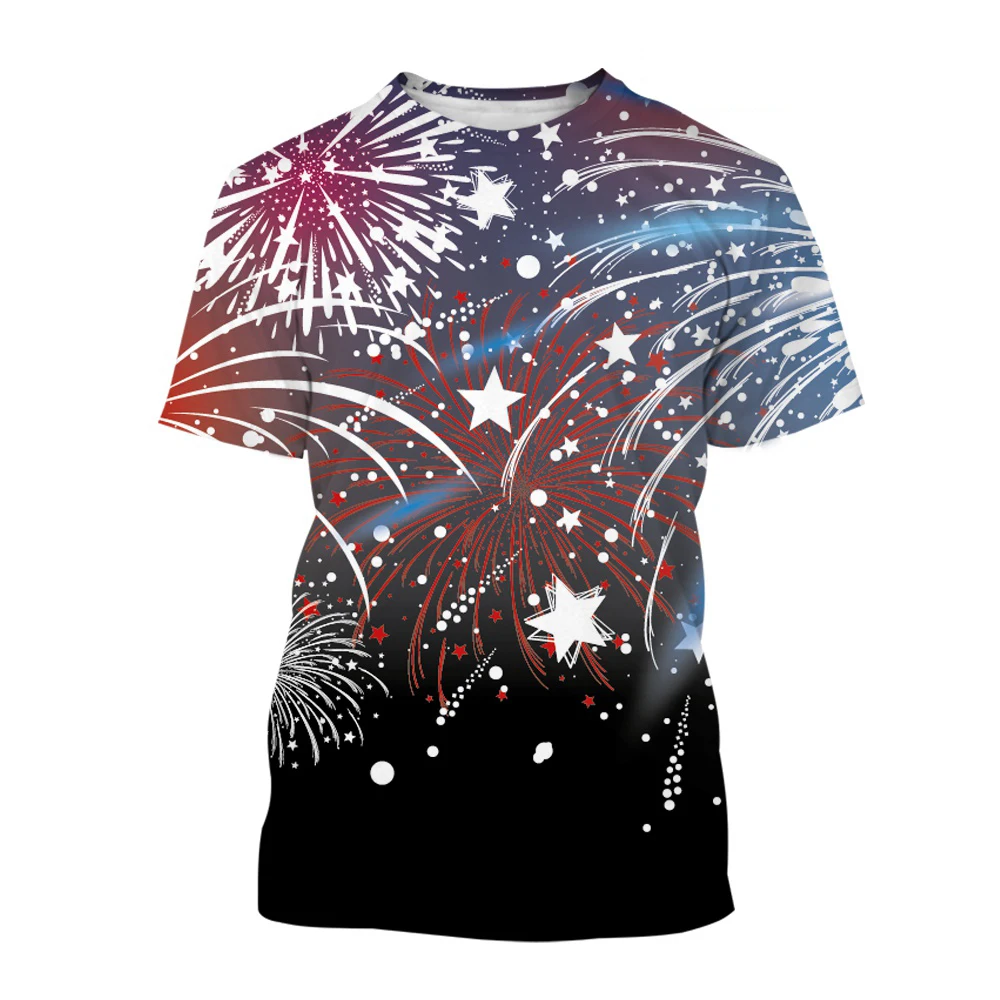 

Футболка Мужская/женская с круглым вырезом, Повседневная рубашка оверсайз с коротким рукавом, с 3D-принтом фейерверка, модная уличная одежда, лето