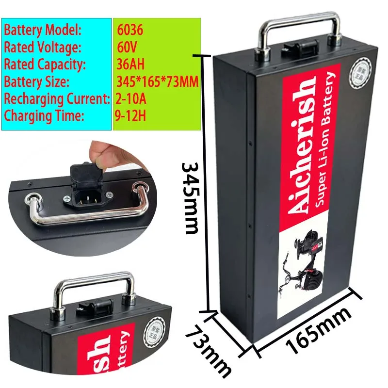 

Scooter Bike 18650 Battery 60V 36000MAh Aicherish For 1500W Citycoco X7 X8 X9 Two Wheel Harley Electric Vehicle Lithium Battery