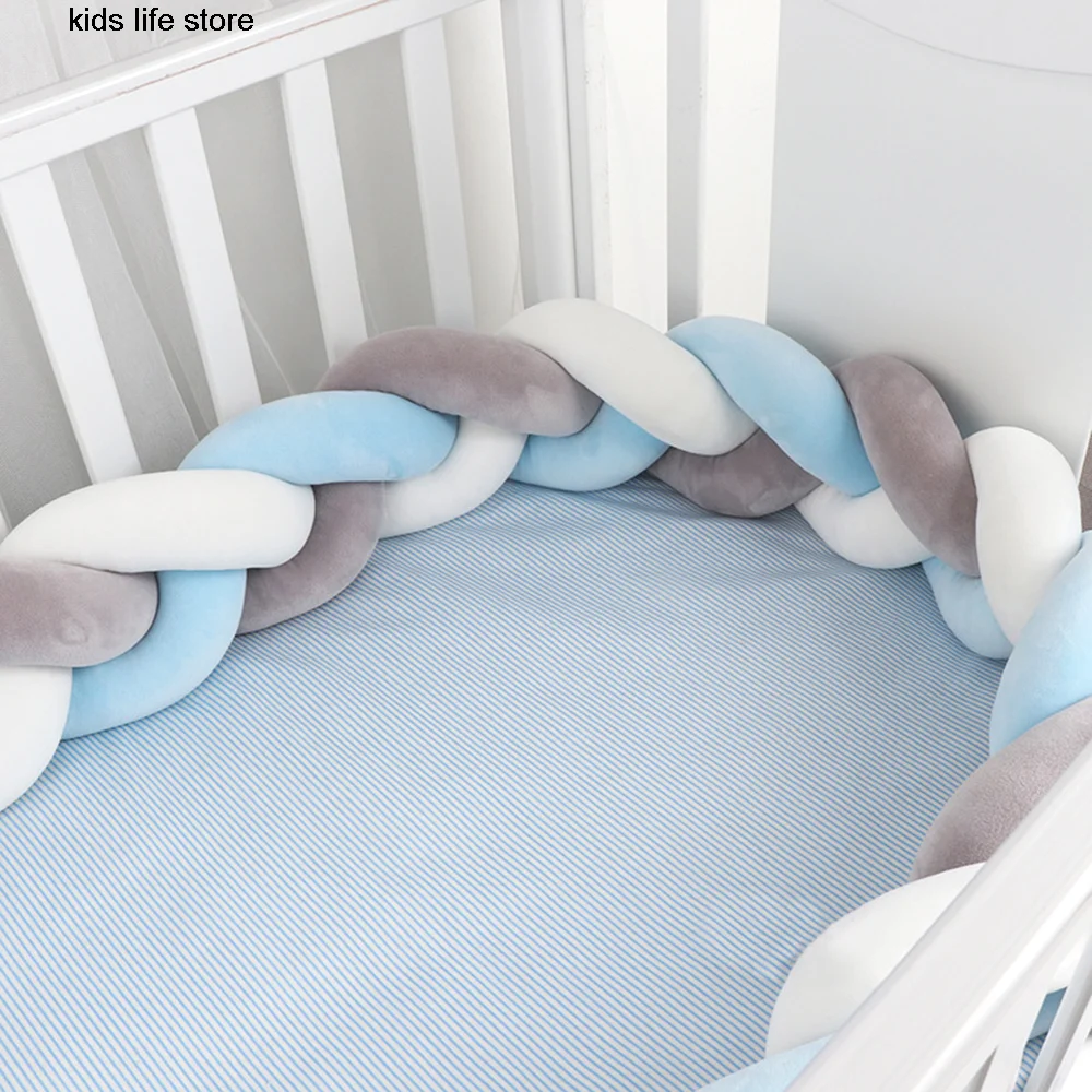 

Baby Crib Bumper 3 Meters 3 Strands Knotted Braided Bumper Handmade Knot Pillow Pad Cushion Nursery Cradle Decor Crib Protector