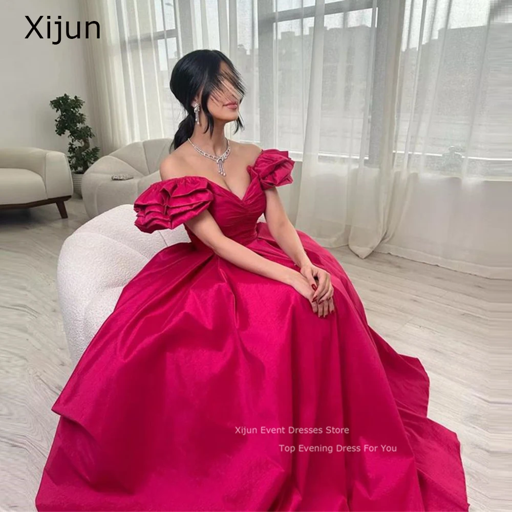 

Женское атласное платье-трапеция Xijun Fuschia, вечерние платья с рукавами-крылышками для выпускного вечера, саудовские платья длиной до пола для выпускного вечера
