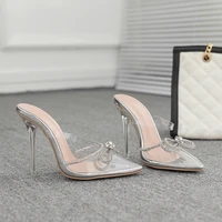 big size mules women pumps summer high heels shoe ladies sandals 2022 sexy heeled luxury butterfly knot shoes for female slides
