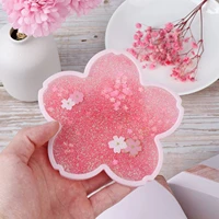 glitter sakura coasters 5 inch cherry blossom quicksand flash cute drink coffee pacemat non slip insulation gift for women
