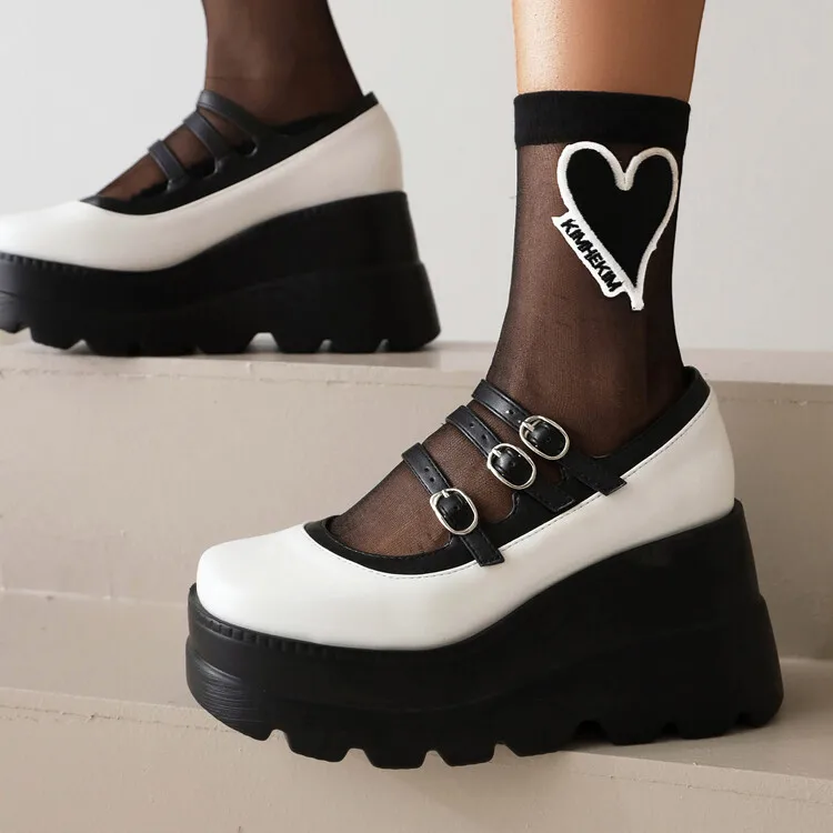 

2023 Autumn Women Shoes Wedge Pumps Fashion Buckle Thick Sole Platform Shoes