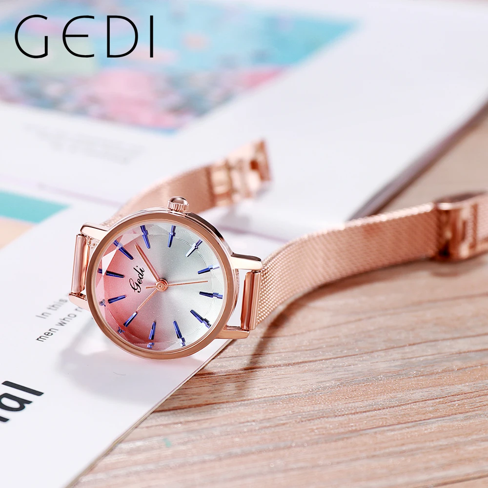 GEDI Waterproof Multi-color Ladies Watches Top Brand Luxury Fashion Quartz Wrist Watches for Women Milanese Steel Strap Relogios