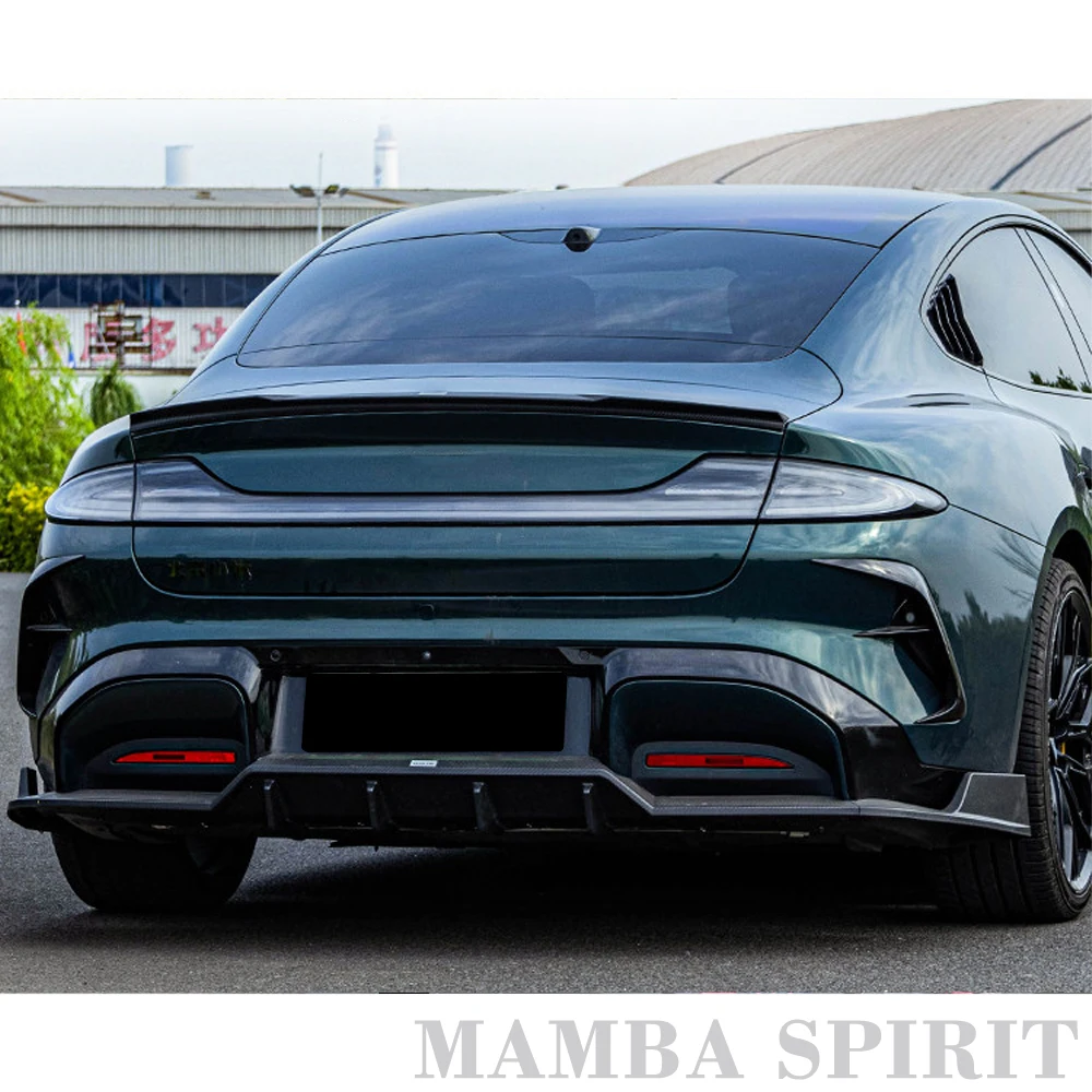 Фото Для Xiaomi SU7 EV: Спойлер на крышку багажника, в стиле MC, тип «утиный хвост», ABS, черный, под карбон, без сверления, аксессуары для установки №3