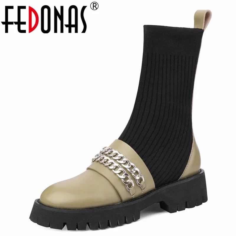 

FEDONAS Fashion Punk Woman Ankle Boots Autumn Winter Warm Cow Patent Leather Basic Prom Party Office Metal Chian Shoes Woman