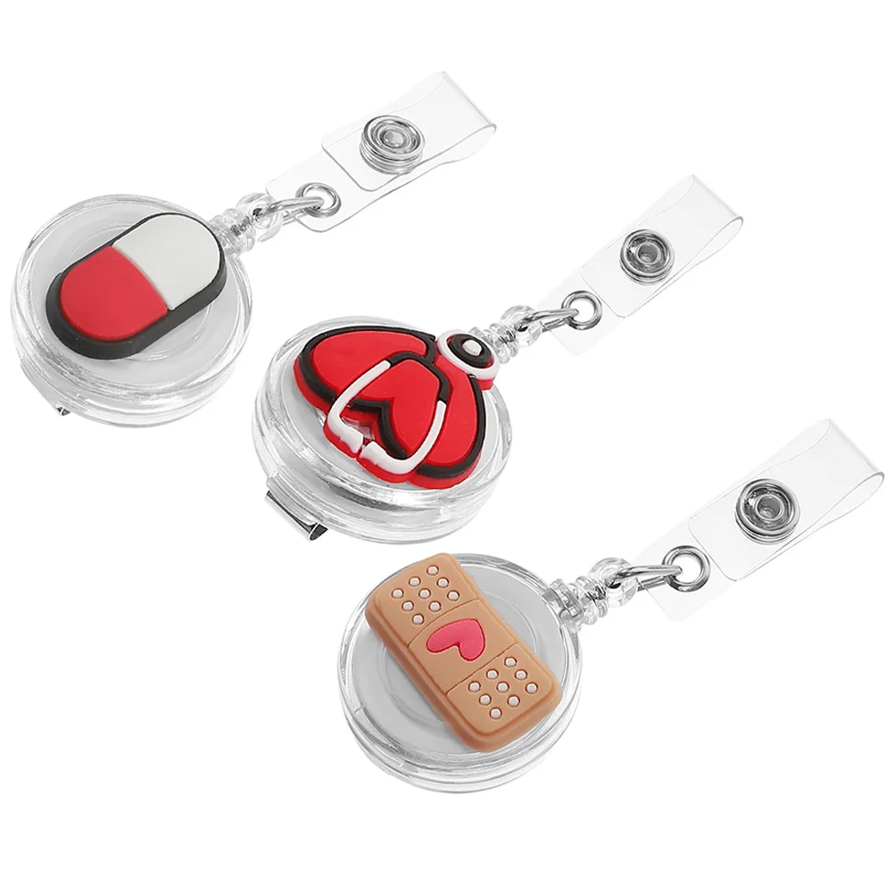 

3 Pcs Tag Badge Expansion Buckle Multi-function Holder Reel Portable Clip Staff