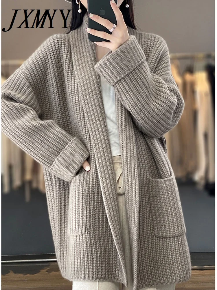 

JXMYY Herfst/winter Mode En Casual Korte Koreaanse Versie Van De Jas Vrouw Verdikte Middellange En Lange Vestje Loose Lazy Knit