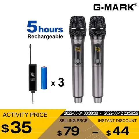 Беспроводной микрофон G-MARK X220U UHF, запись, микрофон для караоке с перезаряжаемым литиевым аккумулятором, приемник, работа 5 часов для динамика