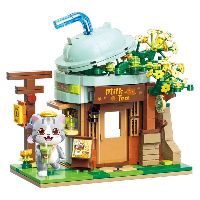 

Lovely Street Girls Sets Cat Strawberry House Building Block Creative Mike Tea Store Bricks DIY Holiday Kids Girls Toys Gifts