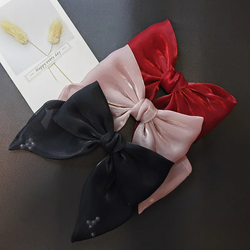 Модная новая жемчужная заколка Lystrfac с большим бантом зажим на верхнюю часть