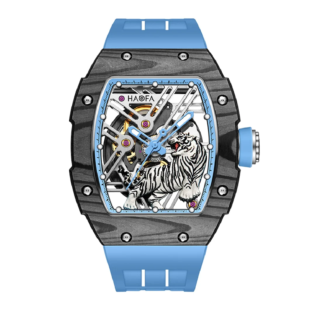 

Haofa Skeleton Automatic Mechanical Watch for Men 3D Tiger Carbon Fiber Watch Sapphire Luminous Waterproof Men Watch 1973