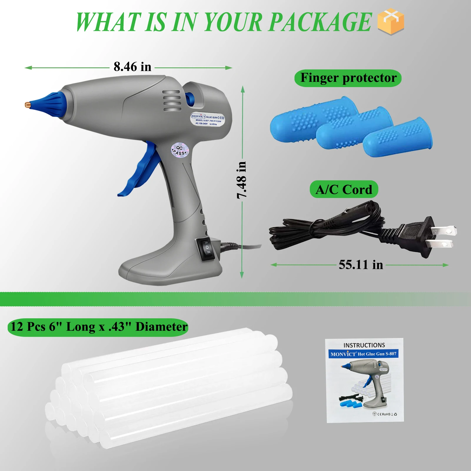 120 Уолт полноразмерный термоклеевой пистолет с 12 клеевыми стержнями (11 мм * 150 мм) 3