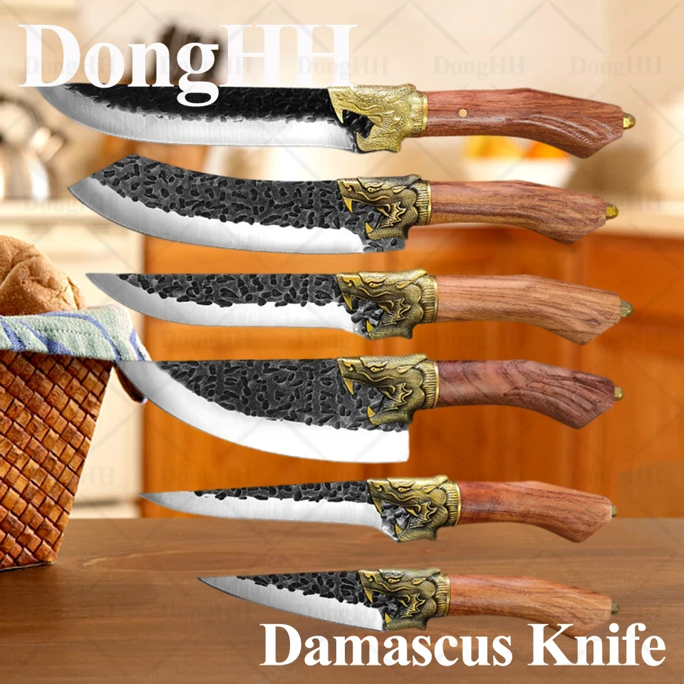 

Knife Kitchen High Carbon Stainless Steel 5Cr1 5CoMov Professional Chef Knife Set With Sheath Forged Meat Cleaver Dragon Decor