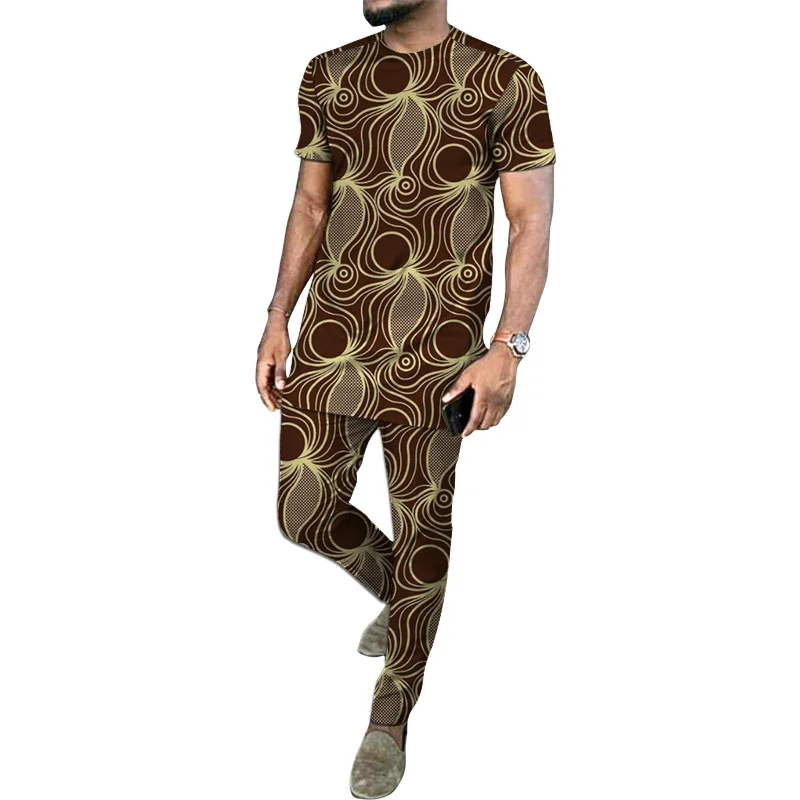 Африканская одежда мужские принты Дашики рубашка с коротким рукавом и брюки