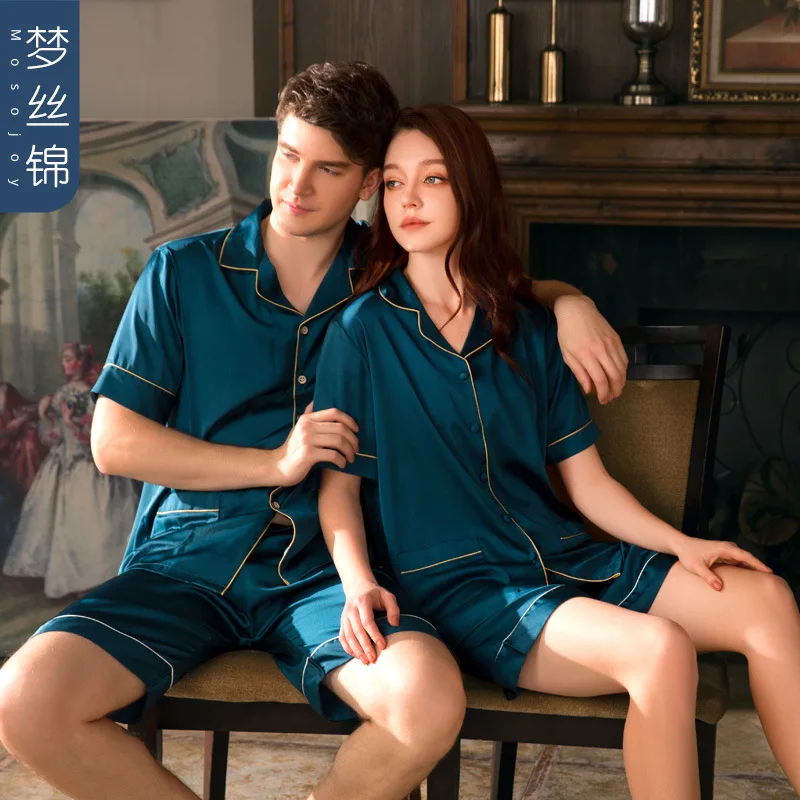 Женская летняя одежда для сна с отложным воротником из вискозы атласная коротким