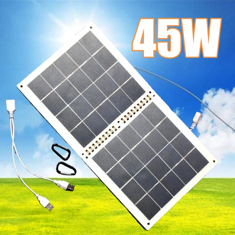 

45W Foldable Solar Panel Set Double USB 5V Portable Outdoor Solar Charger for Phone Flashlight Hike Camping Fishing Solar Plate