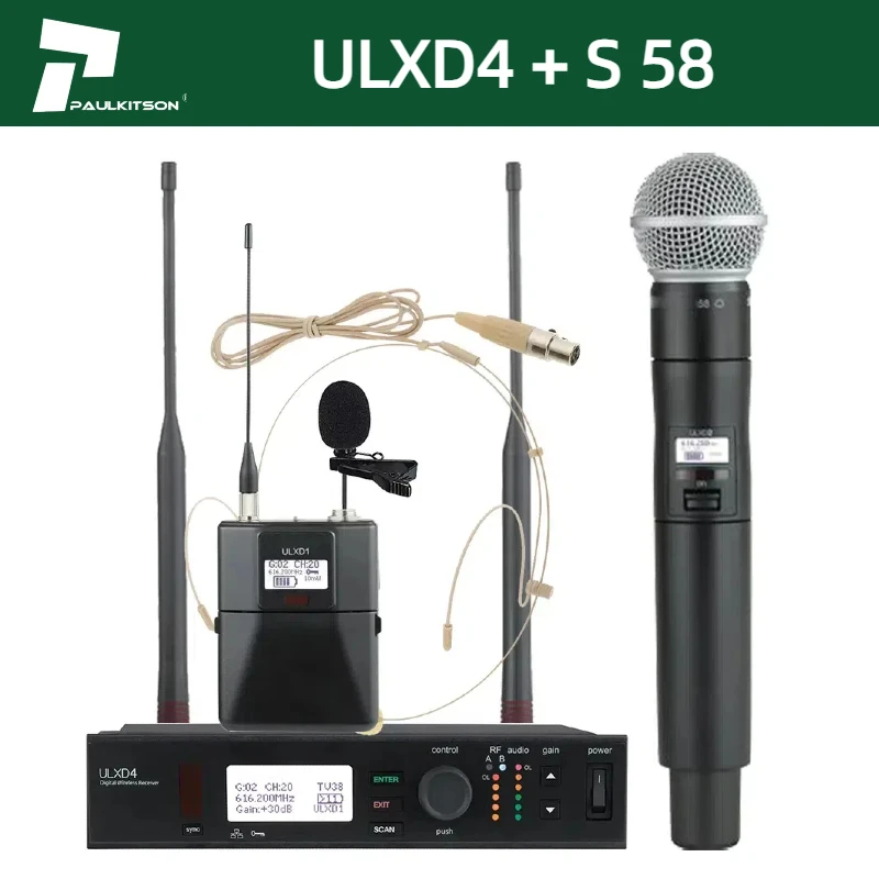 Фото Paulkitson ULXD4 BETA58A BETA87A S58 Профессиональное аудиооборудование UHF Беспроводная портативная микрофонная система для караоке Аксессуары №4