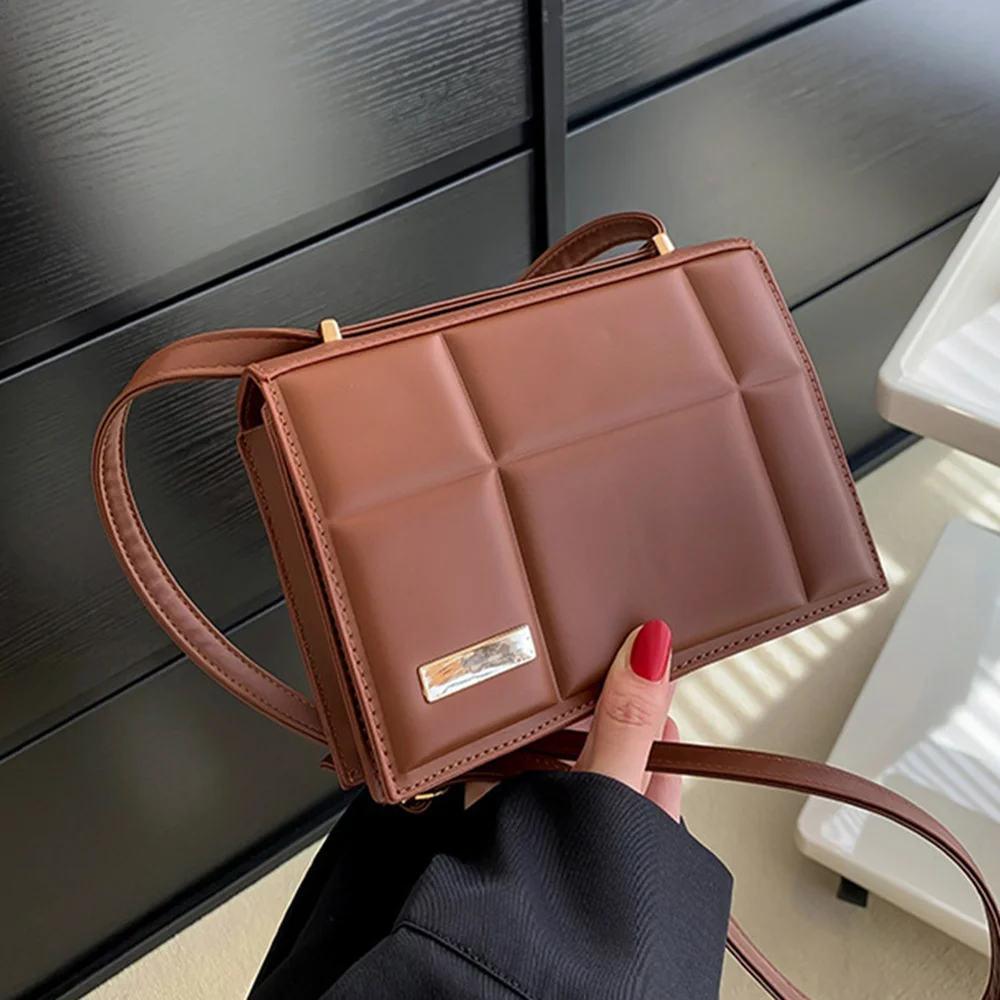 

2023 New Retro Square Shoulder Bags For Female Texture Plaid Crossbody Bags Solid Color Pu Leather Bags Designer Brand Bags