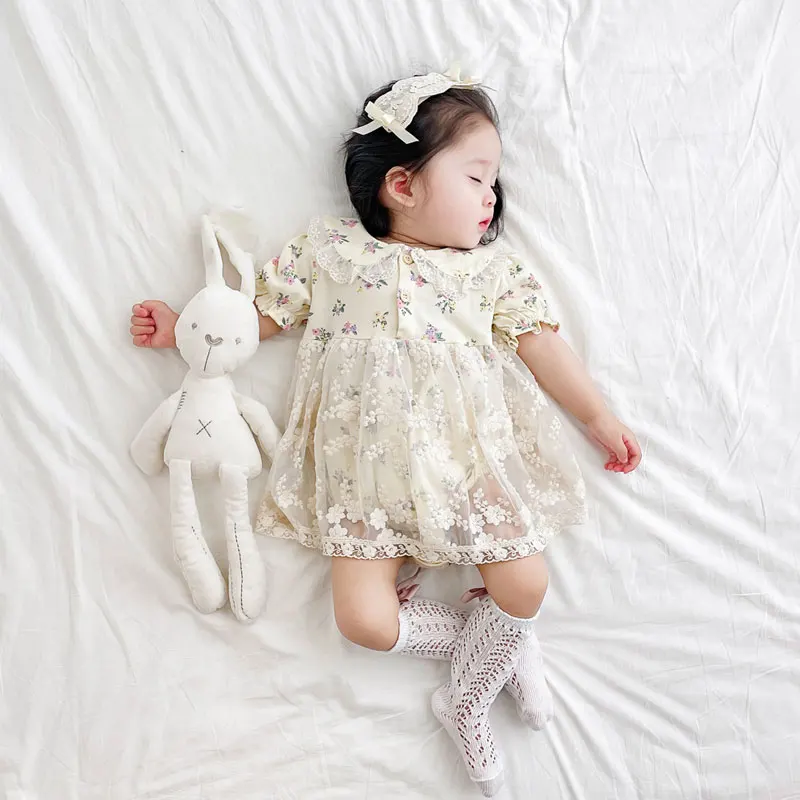 

Fashion Print Floral Baby Girl Clothes Scarf Cotton Short Sleeve Newborn Clothes Girl Bodysuits Summer Infant Clothing 1-3 Years