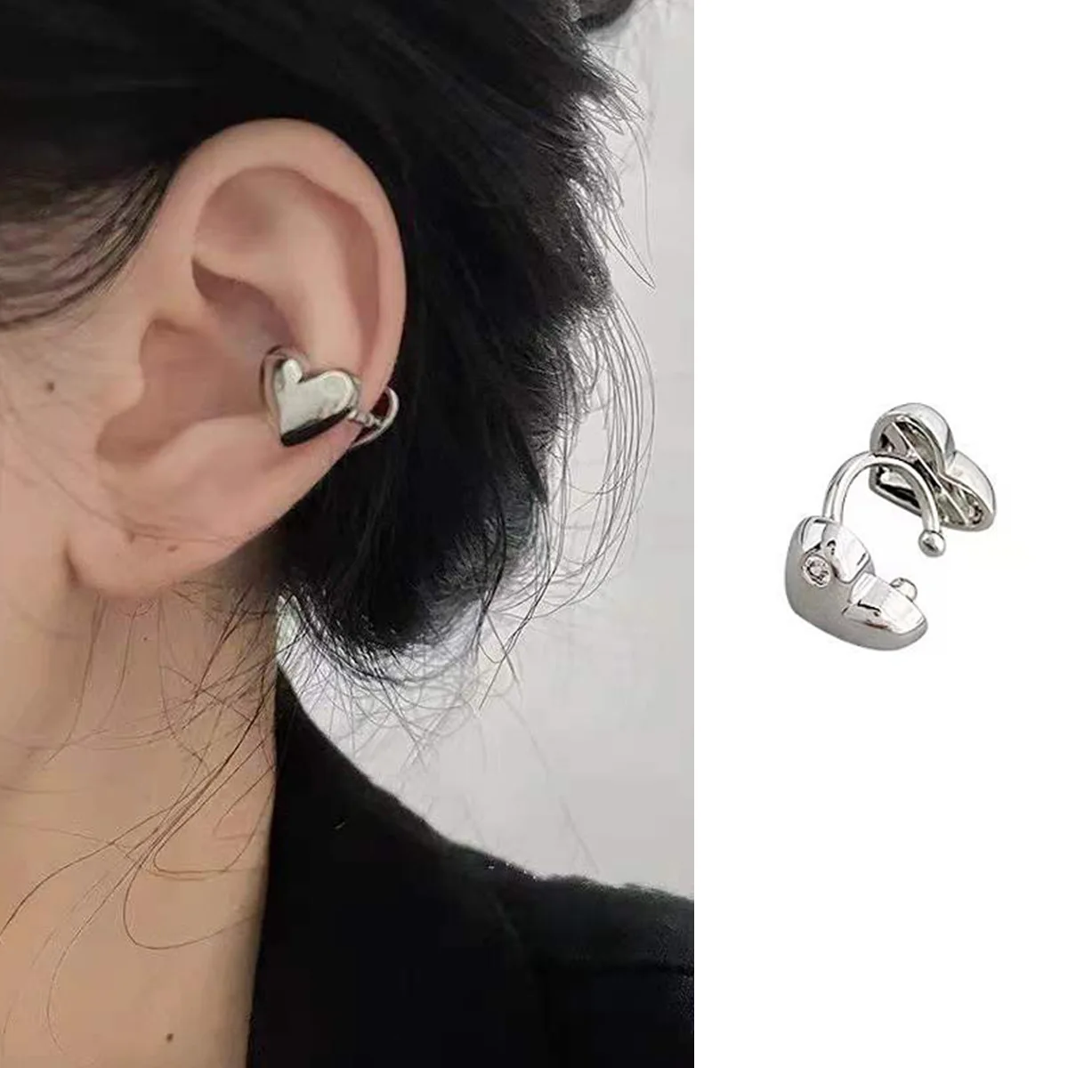 

Korean Simple Love Ear Clip Fashion Hole Free Geometric Heart-shaped Earrings Single Luxury Jewelry Wholesale
