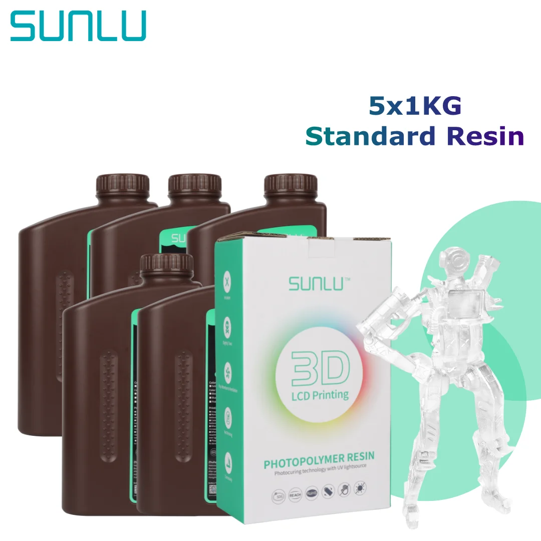 

Стандартная жесткая УФ-смола SUNLU Photopolymer, 405 нм, многоцветная, 1X5 кг, низкий запах, быстрая отверждение, легкая форма для большинства ЖК-принтеров
