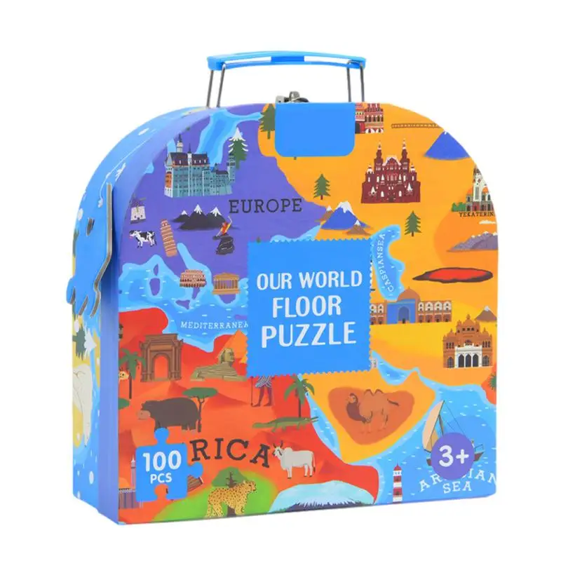 

100pcs Puzzle Early Education Toys World Map Human Geography Jigsaw Teaching Aids Kindergarten All English Jigsaw Toys