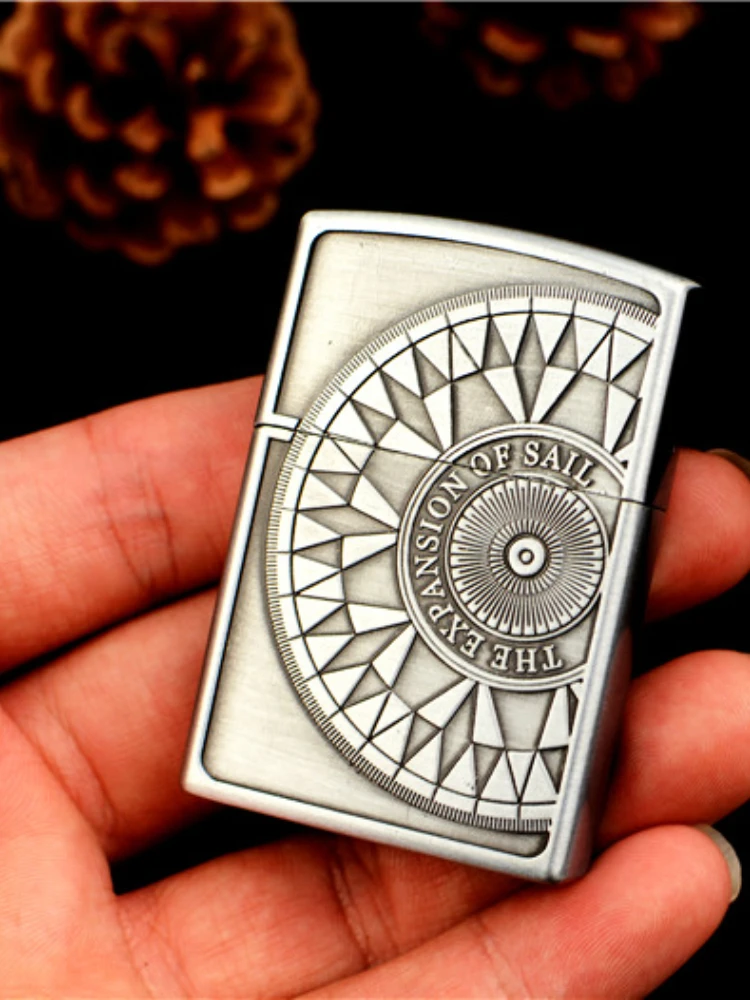 

New Relief Navigation Compass Gas Lighter Creative Retro Grinding Wheel Open Flame Gas Lighters Smoking Accessories Gift