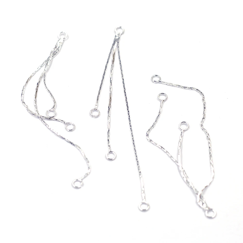 50Pcs Earrings Copper Ear Connectors Silver Plated Adjustable Chain With 4 Loops Jewelry DIY Charm Findings 89mm