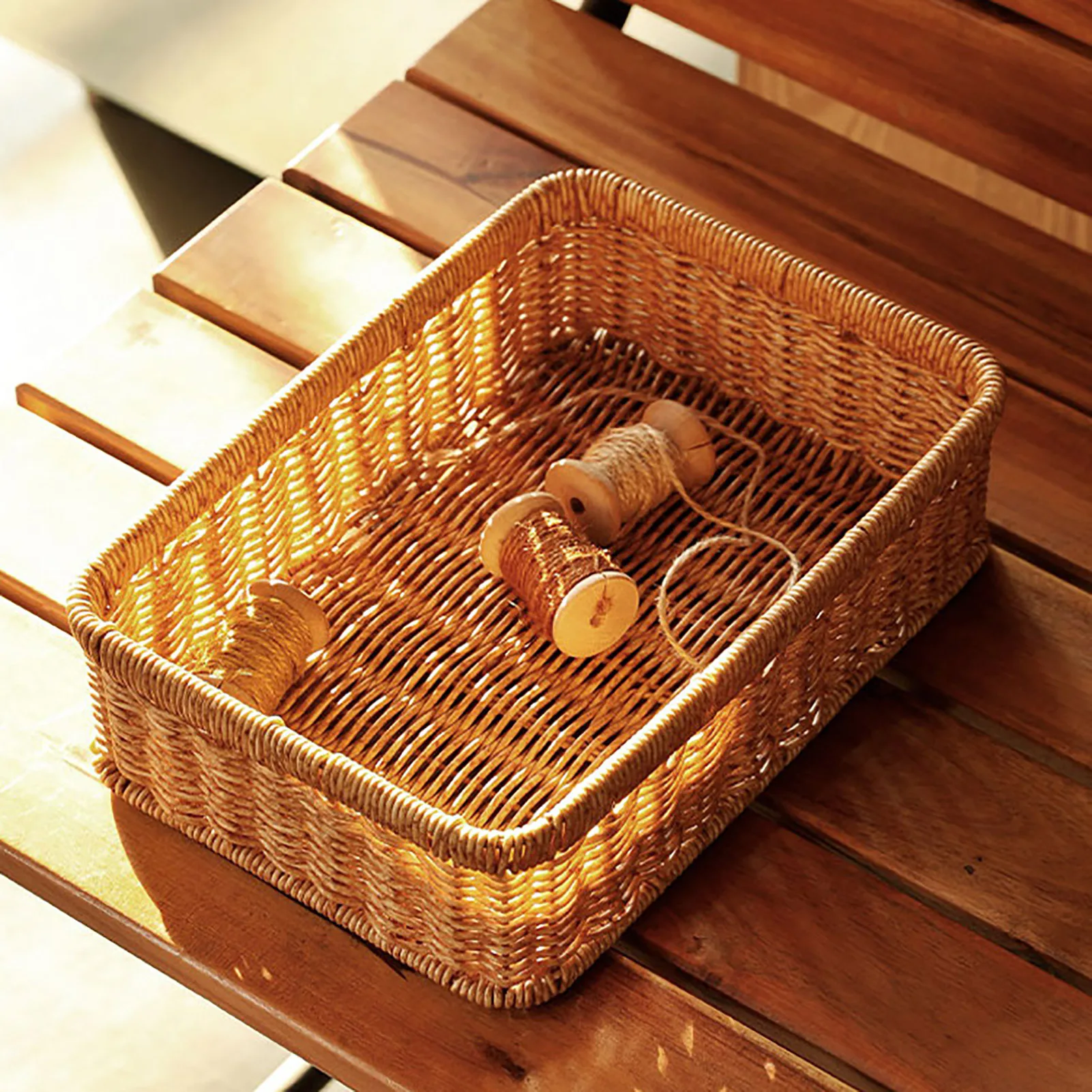 

Hand-woven Artificial Rattan Wicker Basket Food Fruit Bread Snack Storage Plate Rattan Woven Home Cosmetic Sundries Basket