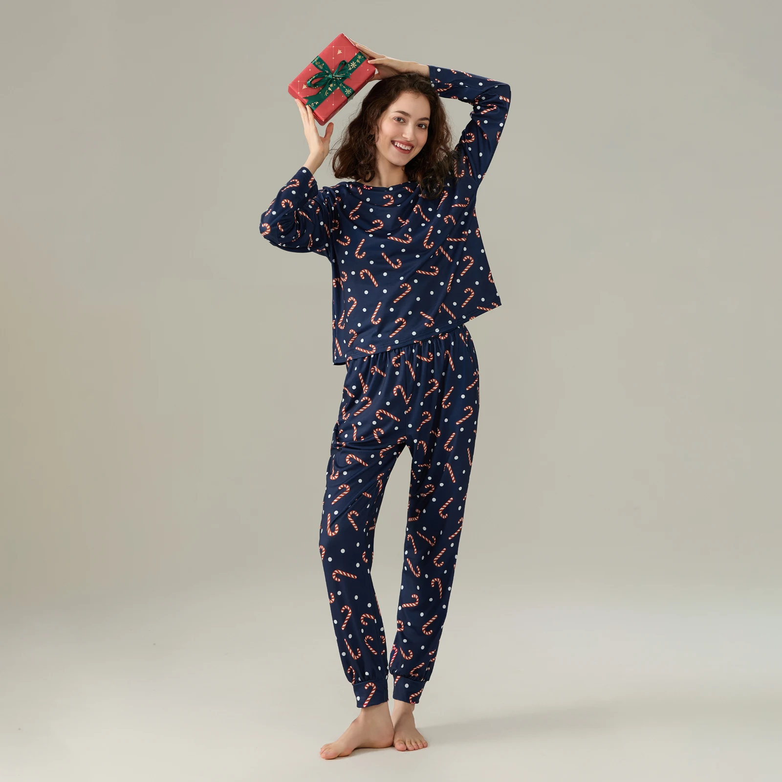 Рождественский пижамный комплект для женщин осенне-зимняя домашняя одежда с