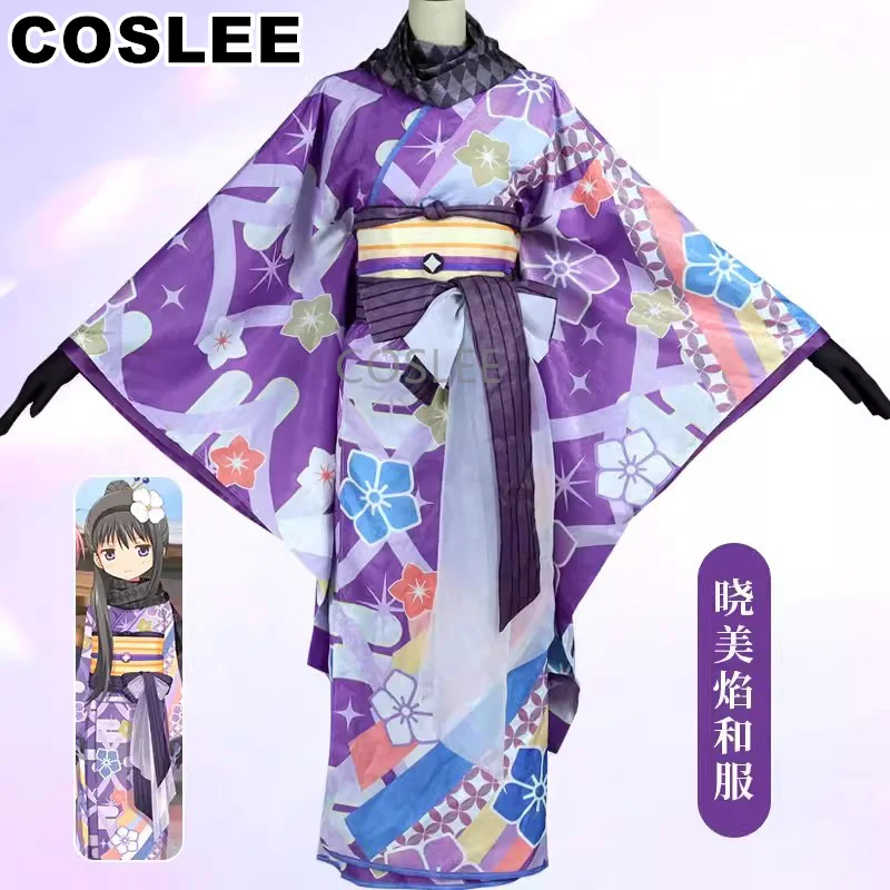 COSLEE Puella Magi Madoka Magica Akemi Homura Косплей Костюм Кимоно Униформа Платье Хэллоуин