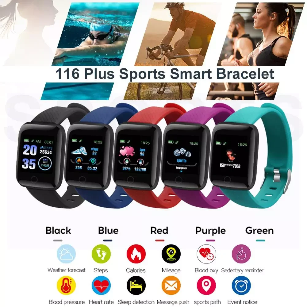 116Plus Smart Watch Sports Heart Rate Waterproof Fitness Wristband Health Monitoring Sports Watch Smart Band For IOS And Android