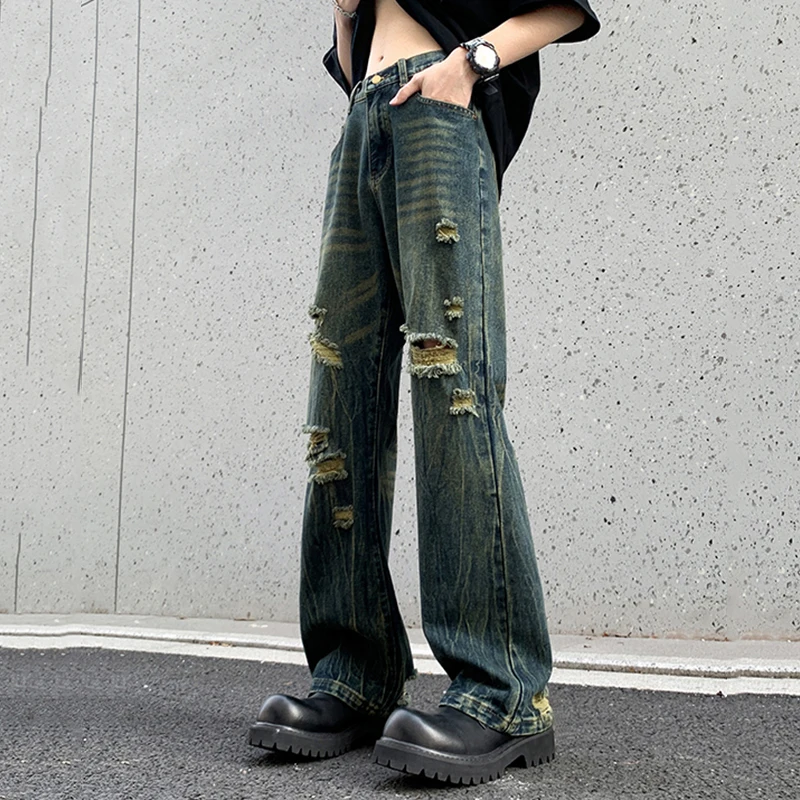 FEWQ High Street Darkwear Нишевые летние мужские джинсы 2024 винтажные прямые брюки