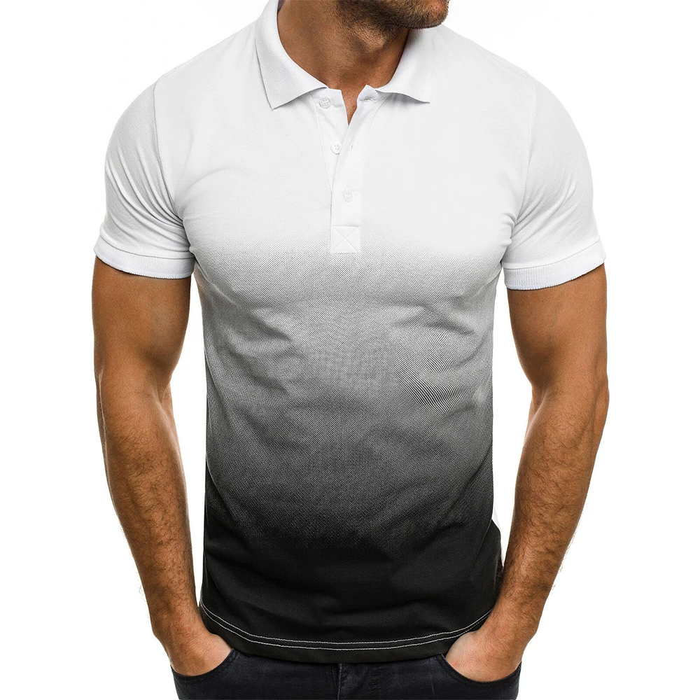 

Men Polos Button Lapel Gradient Casual Slim Sports Short Sleeve T-Shirt Shirt Tee Top Stand Collar Mens Polo Shirts