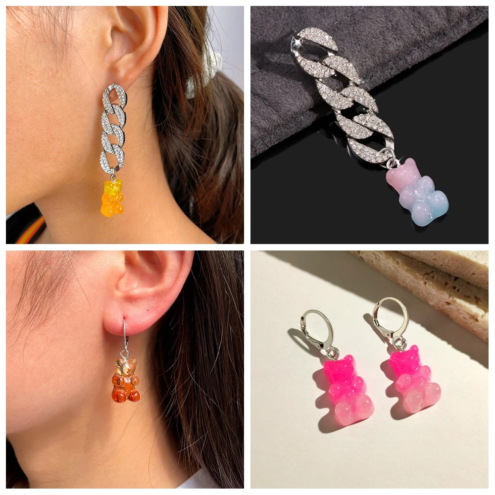 10Pcs 20*11mm Gradient Candy Color Gummy Bear Charms For Jewelry Making Cute Earring Accessories Pendants DIY Bracelet Necklace |