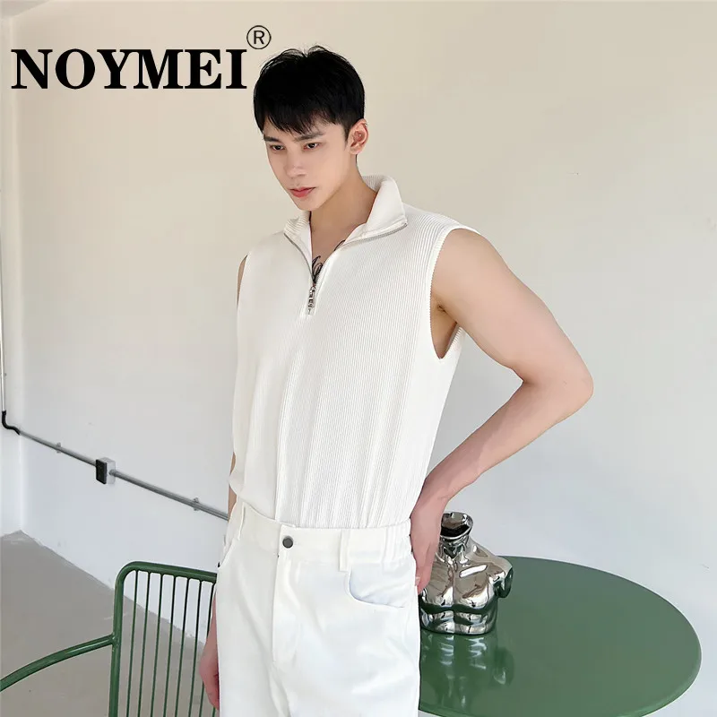 

NOYMEI Men Summer Fashion Thread Half Zipper Pullover Vest Simple Slim Sleeveless Casual Top 2023 Solid Color Simple Tide WA704