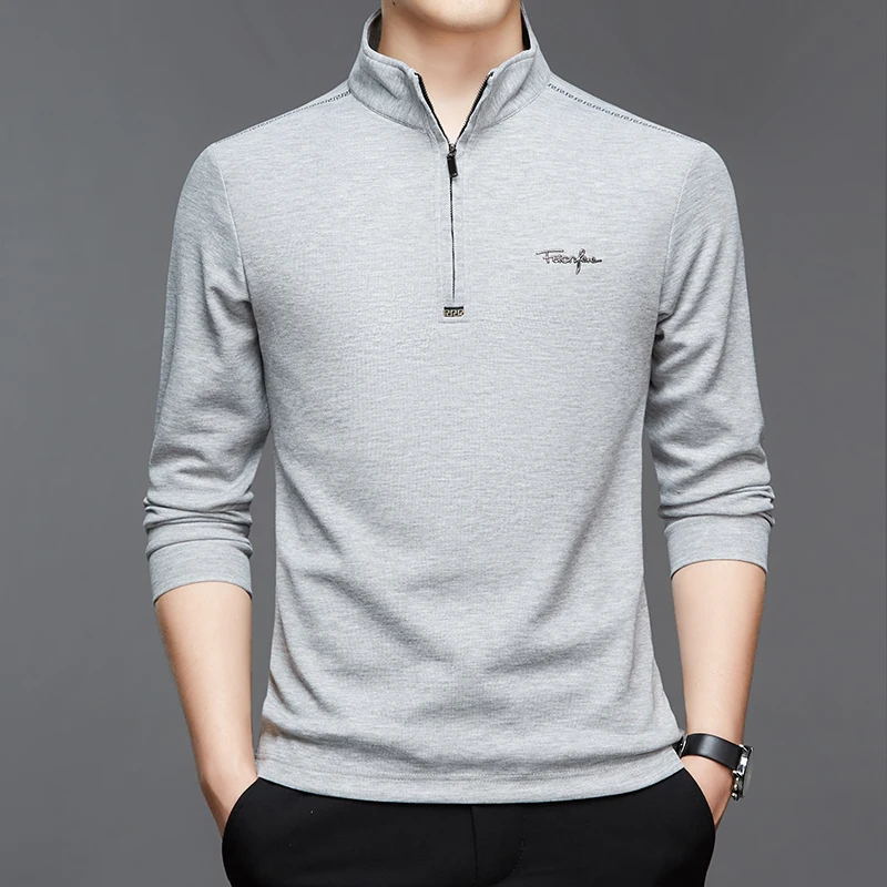 

Wintersweet Brand Long Sleeve T-Shirt Men Clothing Autumn New Arrival High Quality Zipper Collar Solid Color T Shirts Homme
