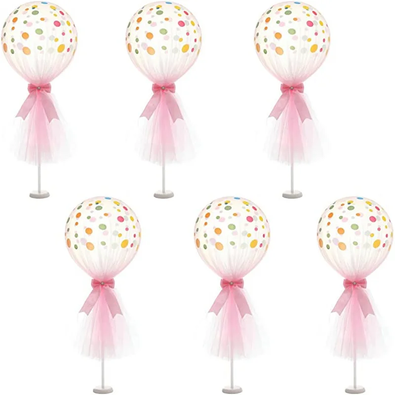 

Dot Balloons Set Tutu Tulle Balloons With Column Base Kit for Baby Shower Girl Wedding Birthday Party Table Decorations 6 Pack