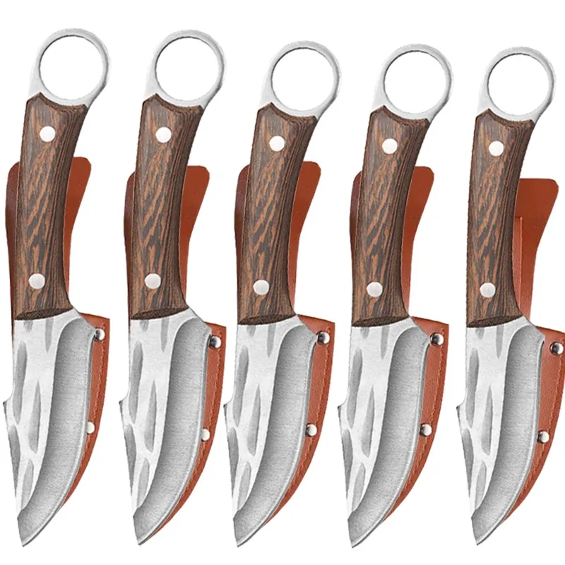 

1-5pcs Meat Cleaver Kitchen Knife Stainless Steel Boning Knife Forged Butcher's Knife Outdoor Camping Survival Knife With Cover