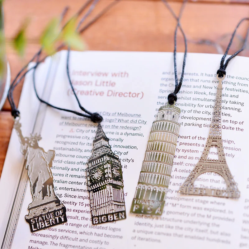 

1pcs Creative European Vintage building metal bookmark Eiffel Tower Statue Of Liberty Elizabeth Tow personalized book marks