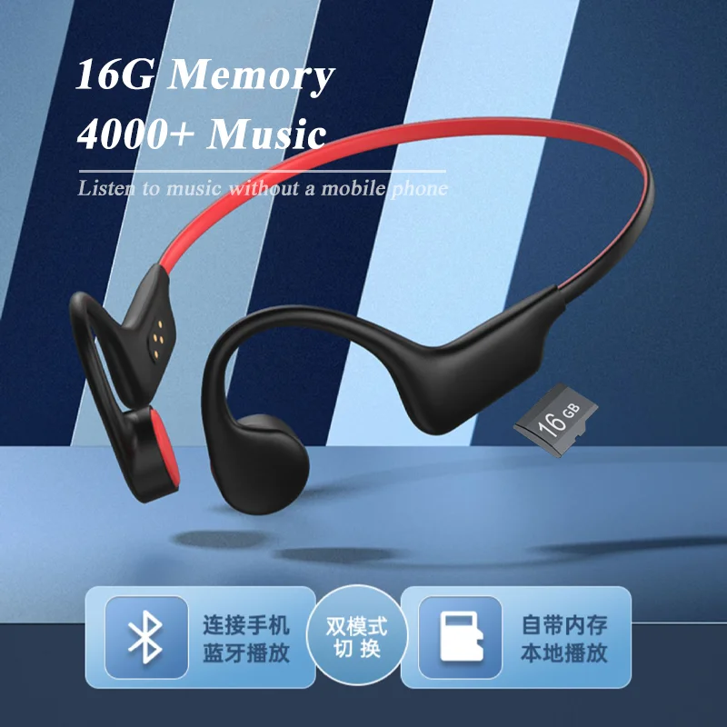 Bone Conduction Headphones Earphone MP3 Wireless Bluetooth 5.3 Headset Swim Sports IPX8 Waterproof with Mic Ear-hook Hifi Stereo
