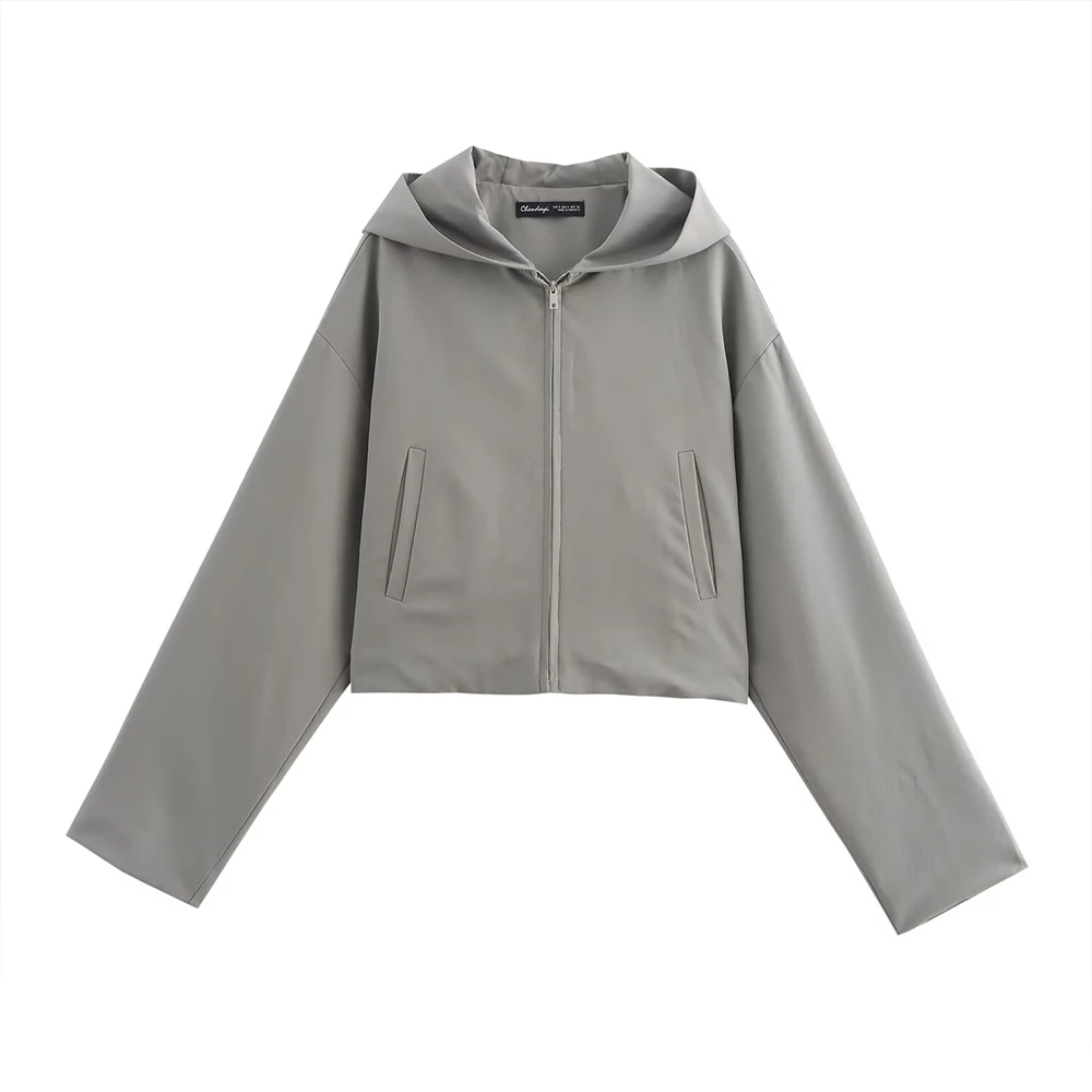 Женская короткая куртка-карго на молнии с длинным рукавом