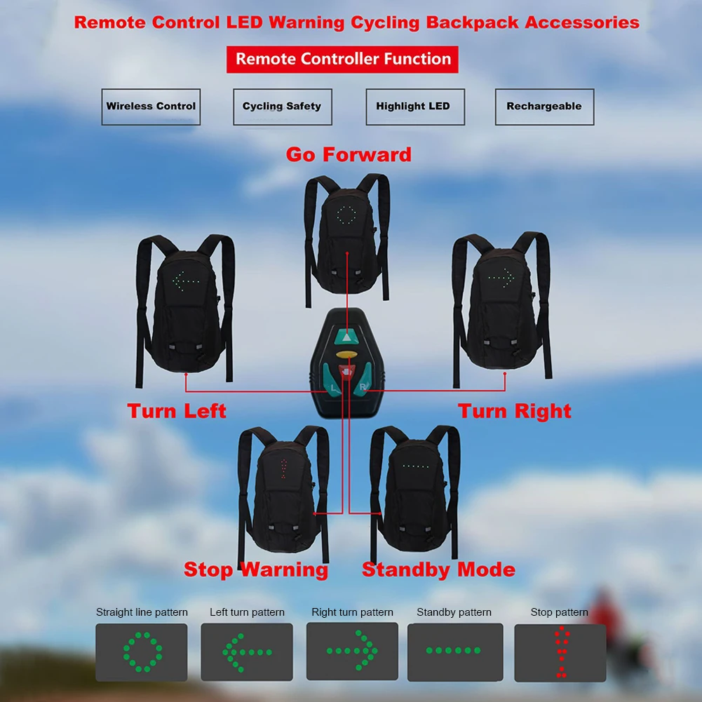 Cycling MTB Bag Safety LED Turn Signal Light Wireless Remote Control Bicycle Night Riding Running Camping Warning Backpacks |